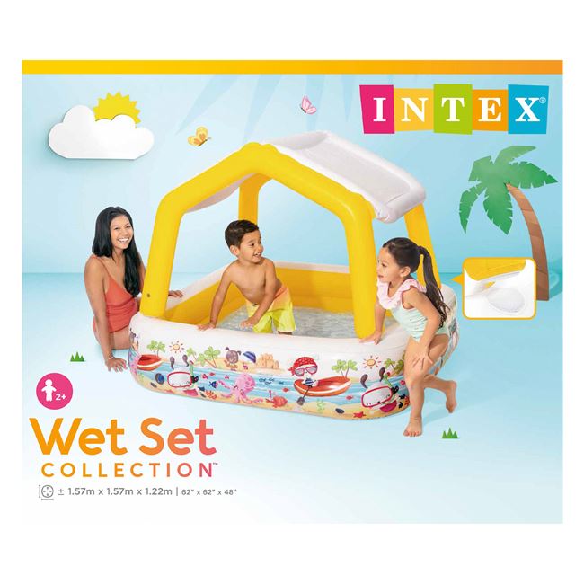 Piscina gonflabilă pentru copii cu parasolar, 157x157x122 cm, Intex