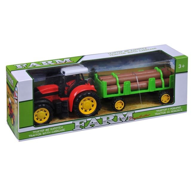 Tractor cu remorcă care transportă lemn, Roșu, 36x10x13 cm, 3 ani +