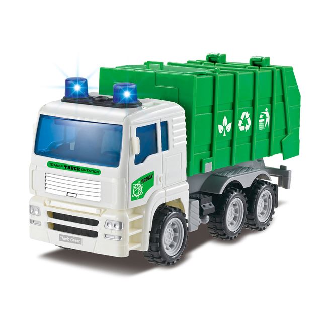 Camion pentru reciclare deșeuri cu lumini și sunete, Verde, 27x9x12.5 cm, 3 ani +