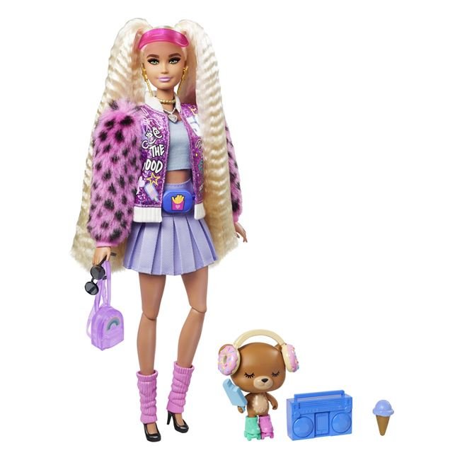 Păpușă Barbie cu Cozi Extra Blonde și accesorii, Mattel, 25.5x7x33 cm, 3 ani +