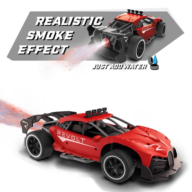 Mașină cu telecomandă RC Vapor Racer cu sunet cu efect de fum, Negru/Roșu, 2,4GHZ, 43x13x35 cm, 6 ani +