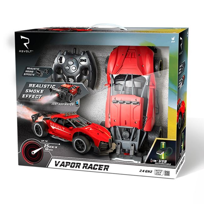 Mașină cu telecomandă RC Vapor Racer cu sunet cu efect de fum, Negru/Roșu, 2,4GHZ, 43x13x35 cm, 6 ani +