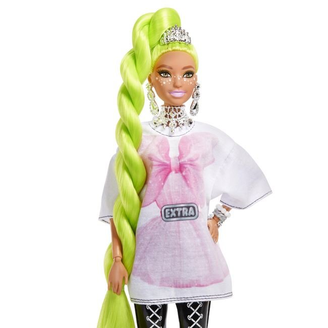 Păpușă Barbie Extra Neon Green Hair cu accesprii, Mattel, 24x7x32 cm, 3 ani +