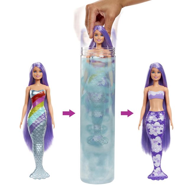 Păpușă Barbie Color Reveal Mermaids, Mattel, 8x32 cm, 3 ani +