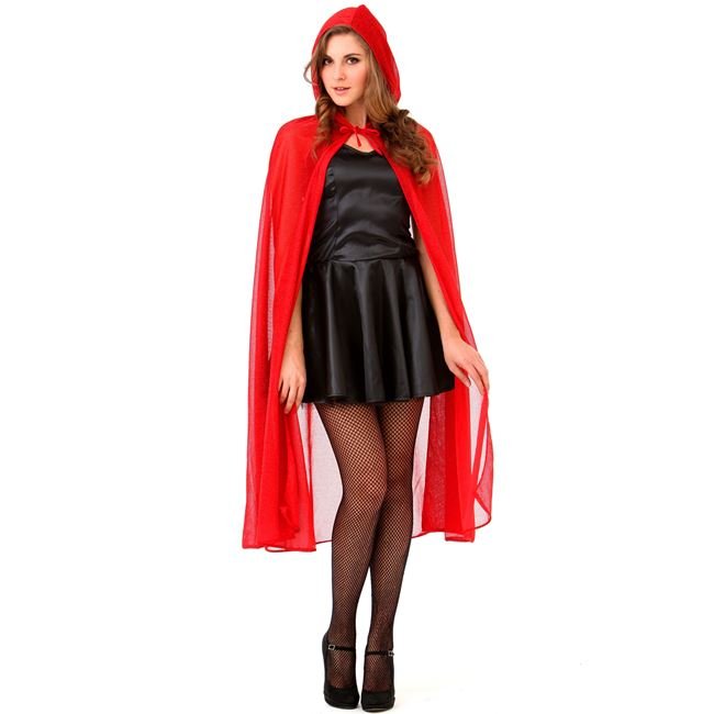 Costum de Halloween pentru damă, pelerina și gluga cu sclipici roșii, Mărime Unică