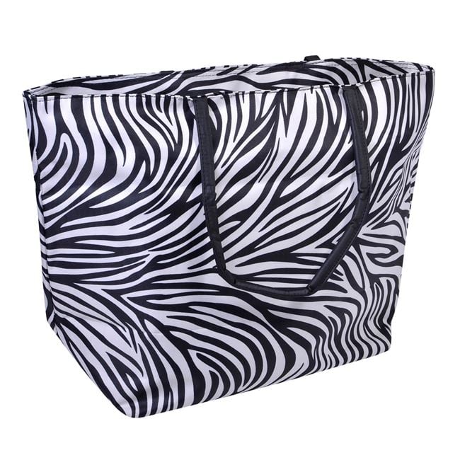 Geanta de Plaja Design Zebra 59x40x22 cm cu spatiu generos pentru prosop, pareo si costum de baie, cu portofel atasat si manere confortabile de 20 cm