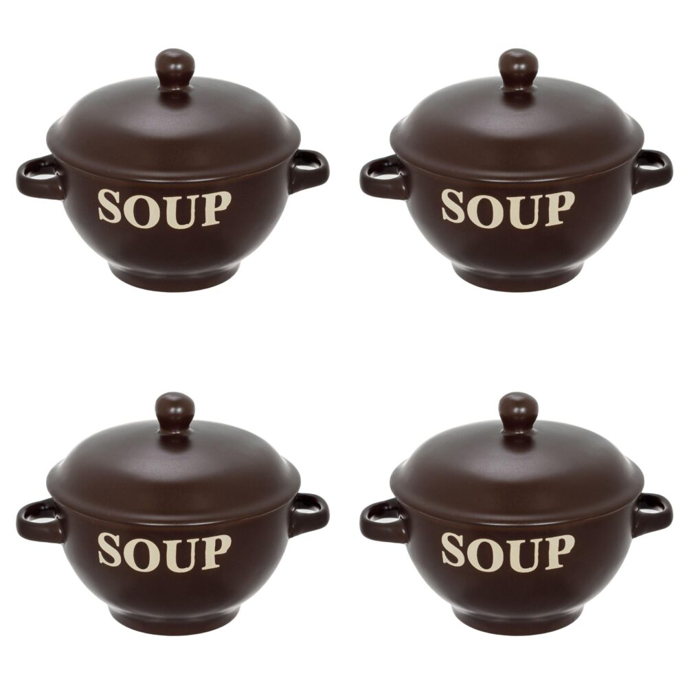 Set boluri supa, 4 piese, 650 ml, Ceramica, Maro vintage mat