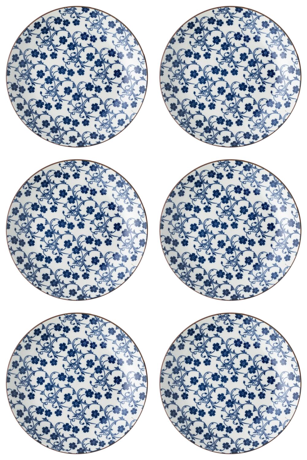 Set farfurii 6 piese, Extend de Portelan, Albe Flori Bleu, diametru 19.5 cm