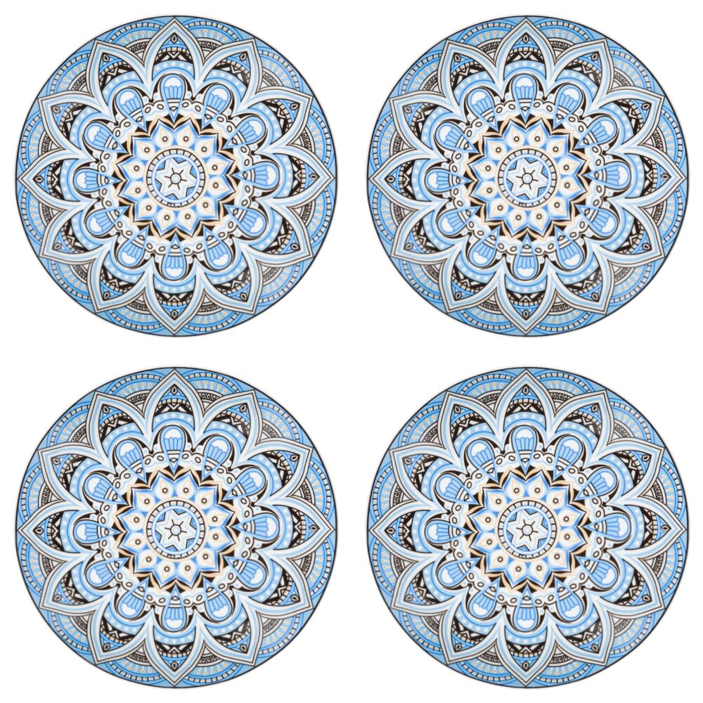Set Farfurii 4 piese pentru Fructe, Portelan, Bleu Mandala, diametru 19 cm