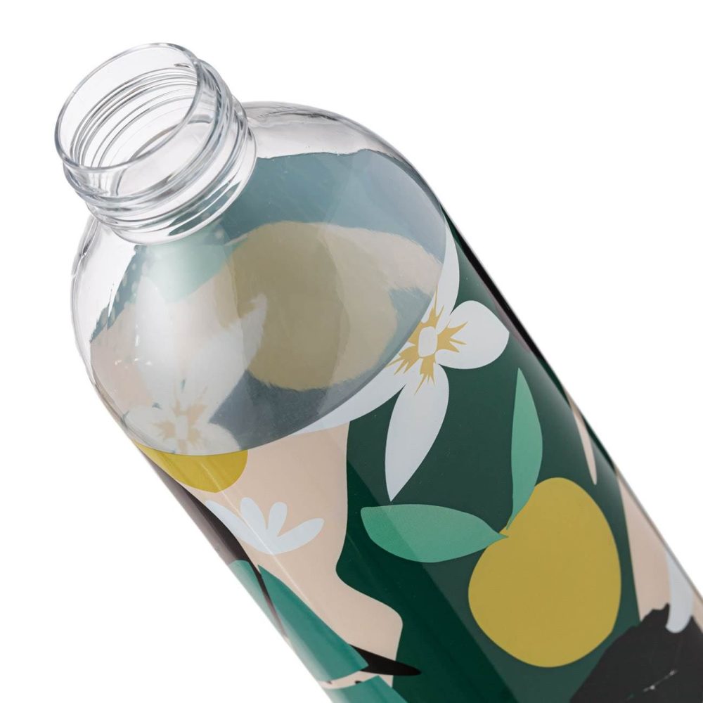 Sticla de apă din plastic cu maner și imprimeu frunze de 1 litru - pentru un consum eco-friendly