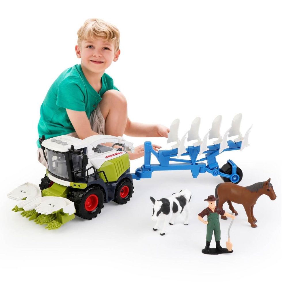 Tractor Jucarie cu Plug Figura Animale Sunete & Lumini, 53x13x14cm