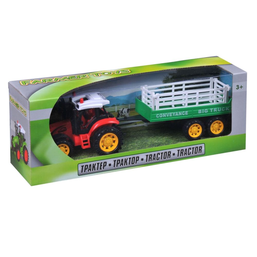Tractor Jucarie Verde cu Remorca, 36x10x13 cm